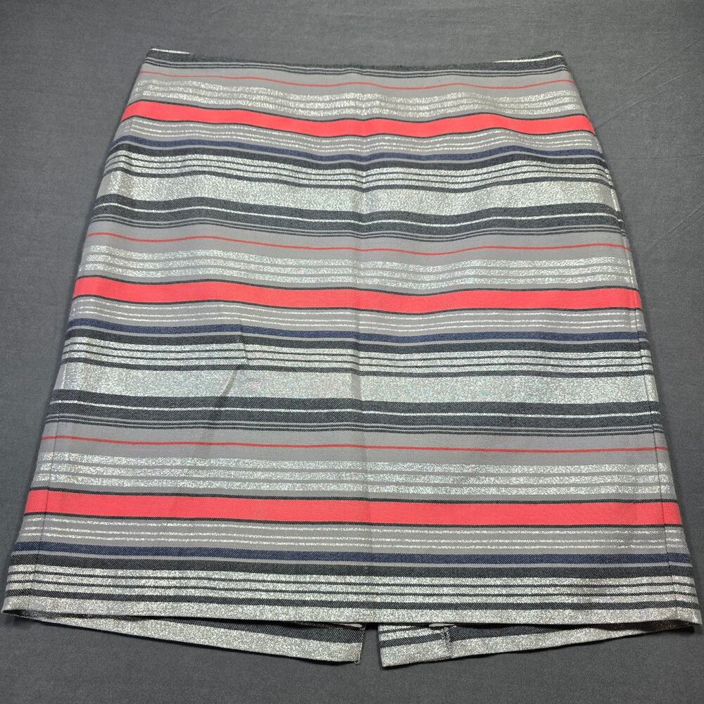 Banana Republic Gray Stripe Glitter Mini Skirt Women Size 8 Lined Zip Slit Aline